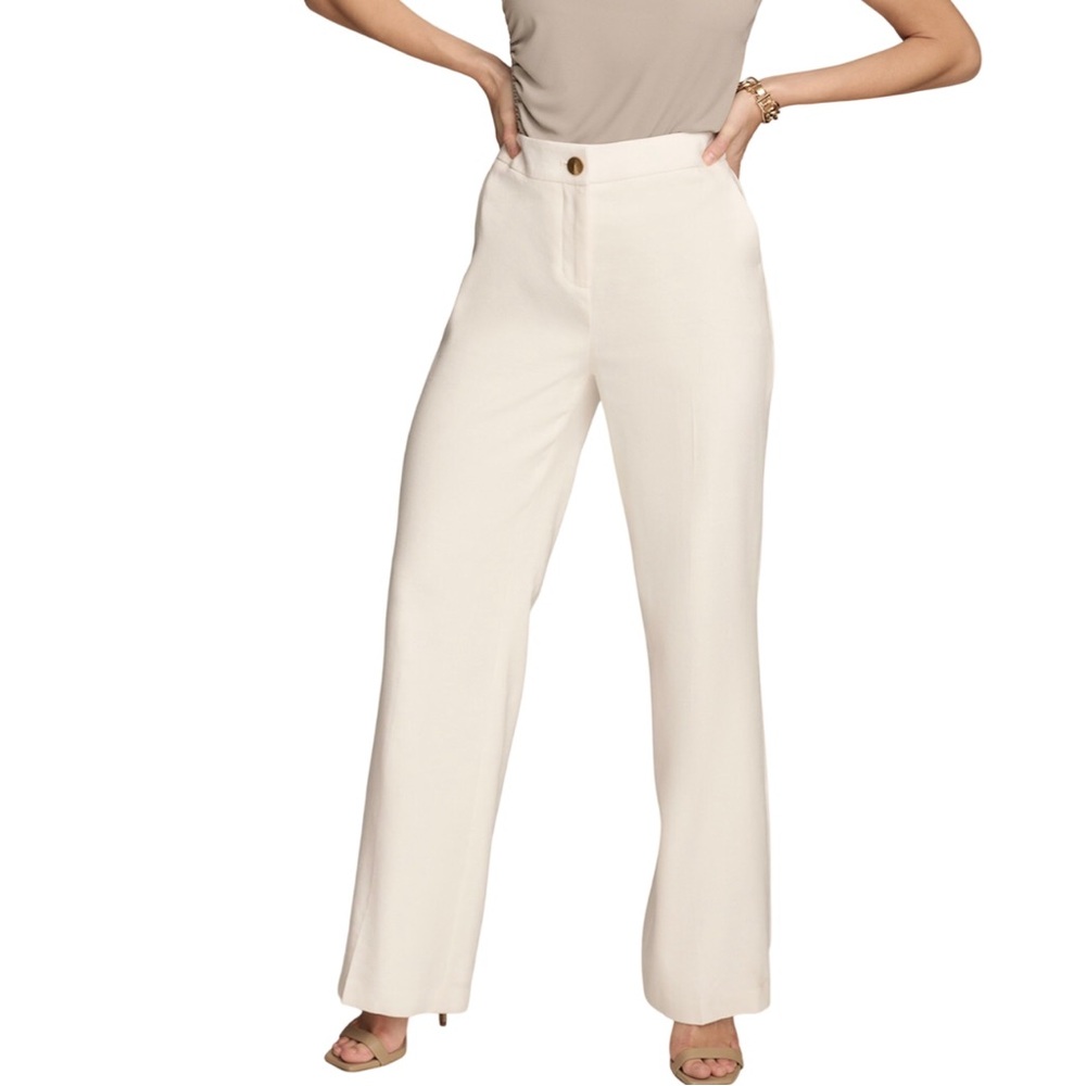 Donna Karan New York White Linen Wide Leg Pants Flare Front Lined Size 8
